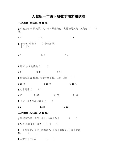 一年级下册数学期末测试卷及答案(考点梳理)