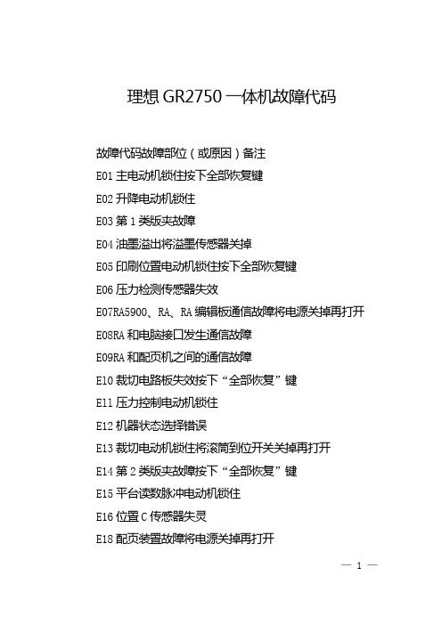 理想GR2750一体机故障代码