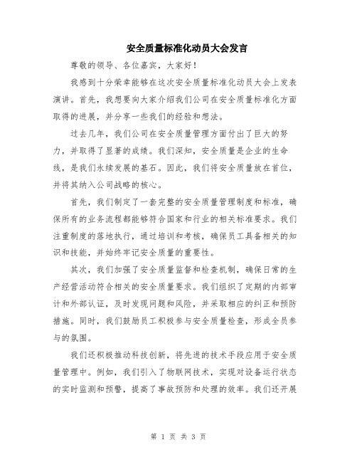 安全质量标准化动员大会发言