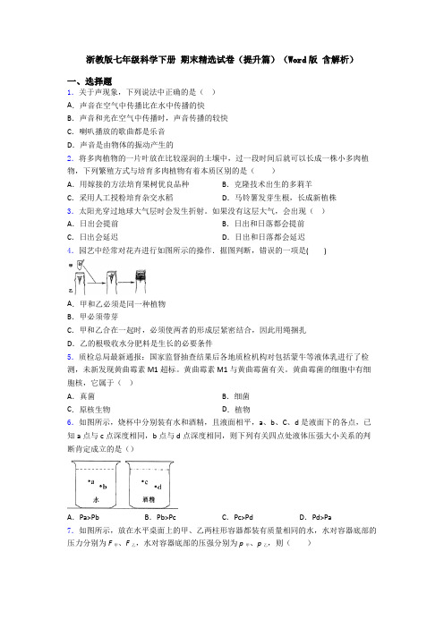 浙教版七年级科学下册 期末精选试卷(提升篇)(Word版 含解析)