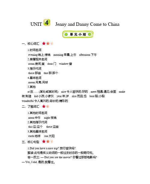 冀教版五上 Unit 4 Jenny and Danny Come to China知识清单