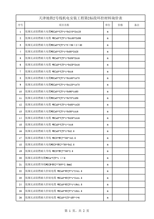 电气材料询价表