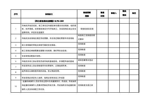 风力发电机组安装工程--强条执行检查表