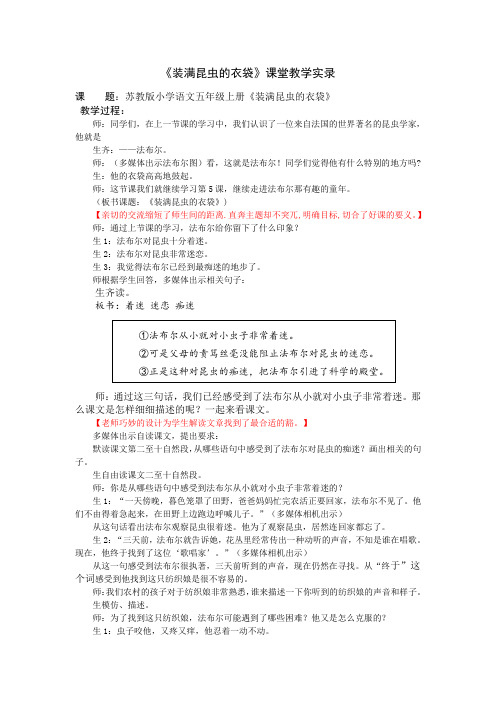 5上5《装满昆虫的衣袋》第二课时课堂教学实录