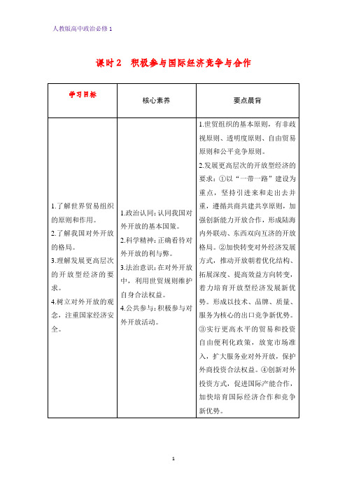 人教版高中政治必修1优质学案：11.2 积极参与国际经济竞争与合作