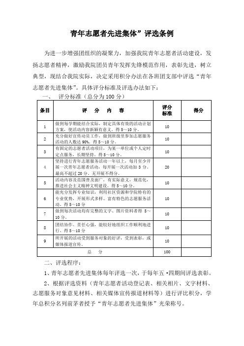 青年志愿者先进集体”评选条例
