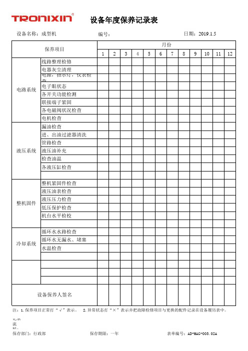 设备年度保养记录表