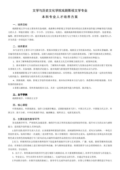 戏剧影视文学专业人才培养方案2014准