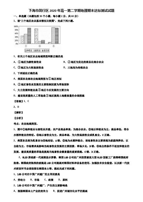 上海市闵行区2020年高一第二学期地理期末达标测试试题含解析