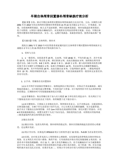 早期自体颅骨回置修补颅骨缺损疗效分析