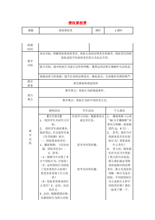 八年级道德与法治上册第三单元定分止争依法有据3.2侵权要负责第2框侵权要担责教案粤教版