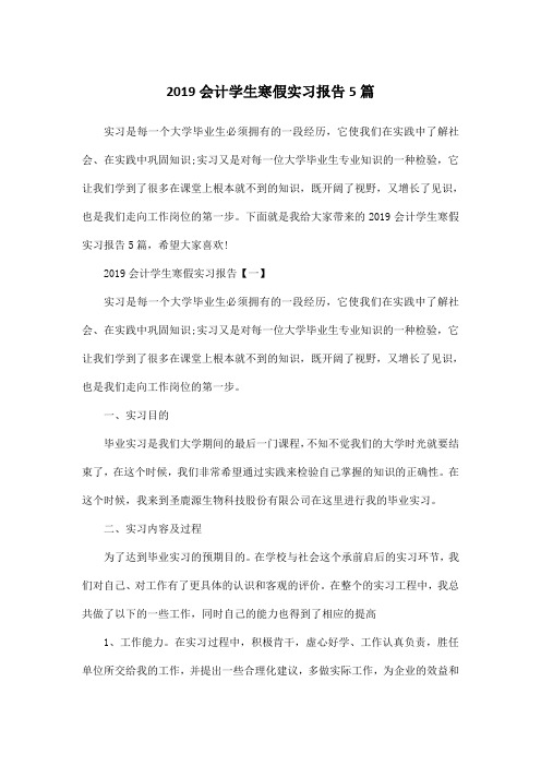 2019会计学生寒假实习报告5篇