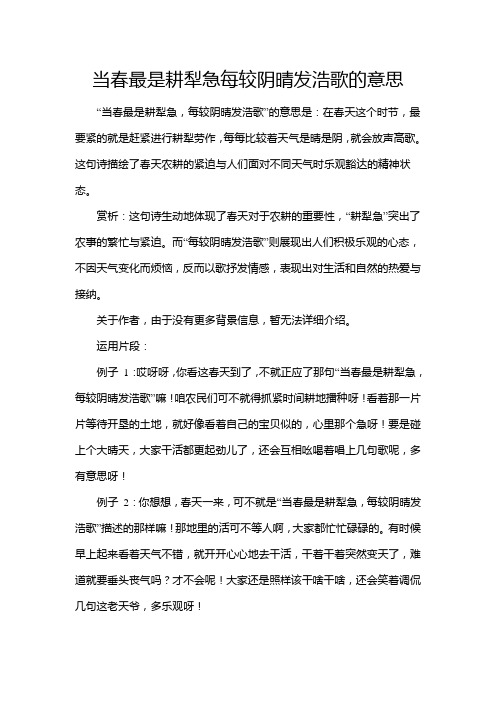 当春最是耕犁急每较阴晴发浩歌的意思