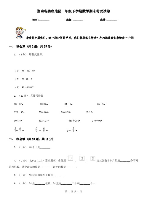 湖南省娄底地区一年级下学期数学期末考试试卷