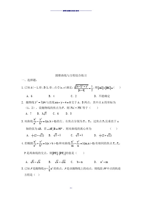 苏教版高中数学选修2-1圆锥曲线与方程综合练习.docx