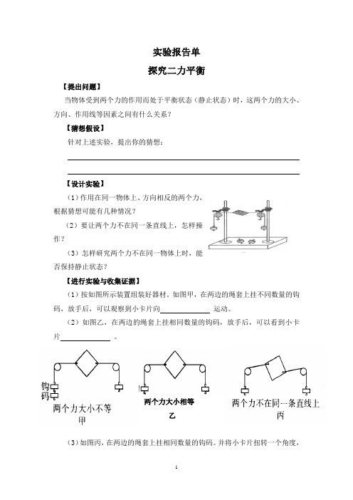 《二力平衡》实验报告单