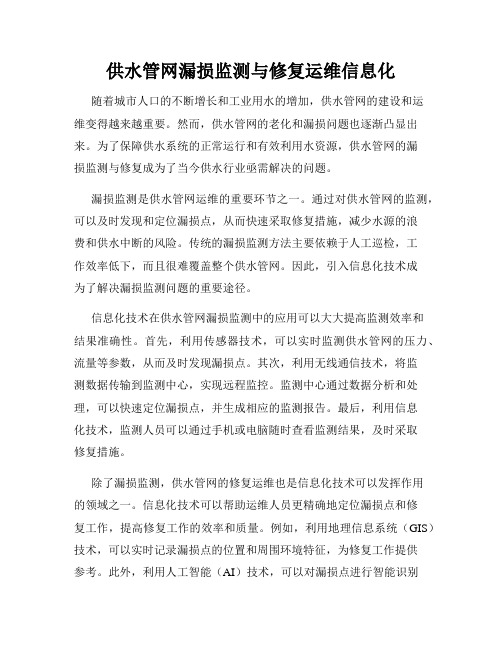 供水管网漏损监测与修复运维信息化