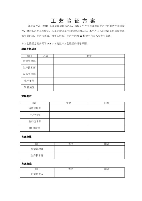 工艺验证方案模版(原料药)