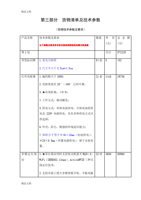 博物馆需要的货物清单及技术参数电子教案