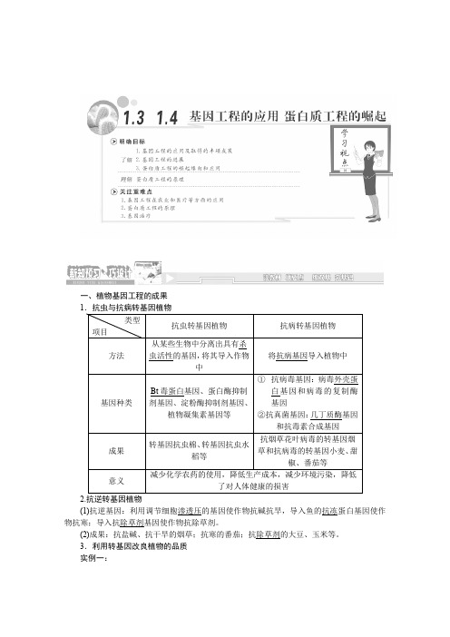 高二生物教案：1.3 1.4《基因工程的应用 蛋白质工程的崛起》(人教版必修三)