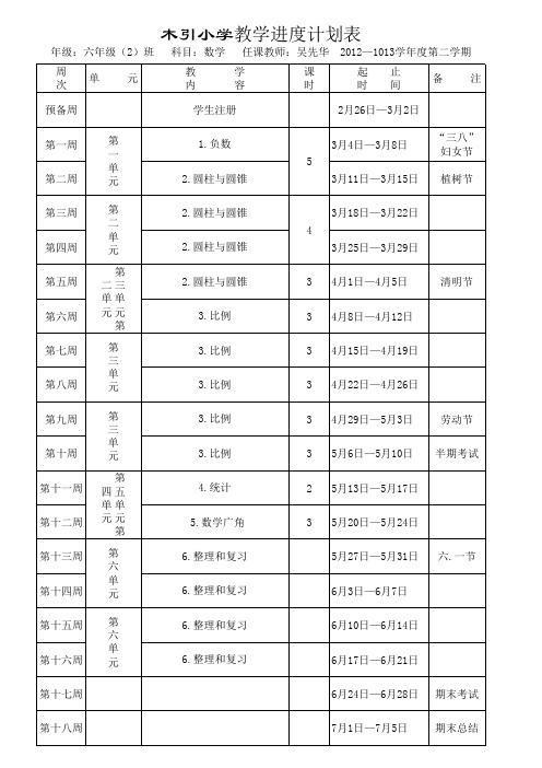 教学计划进度计划表