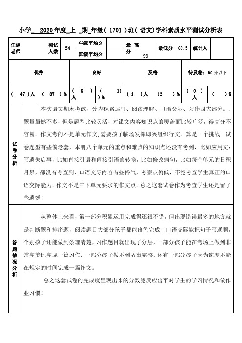 小学语文三年级下期期末试卷分析表1