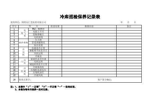 冷库系统巡检表