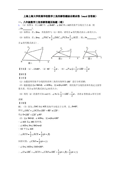 上海上海大学附属学校数学三角形解答题综合测试卷(word含答案)