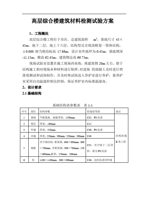 高层综合楼建筑材料检测试验方案