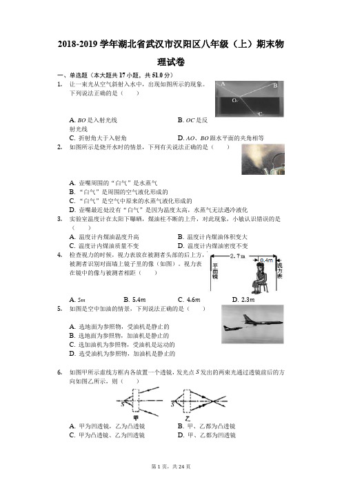 2018-2019学年湖北省武汉市汉阳区八年级(上)期末物理试卷(解析版)