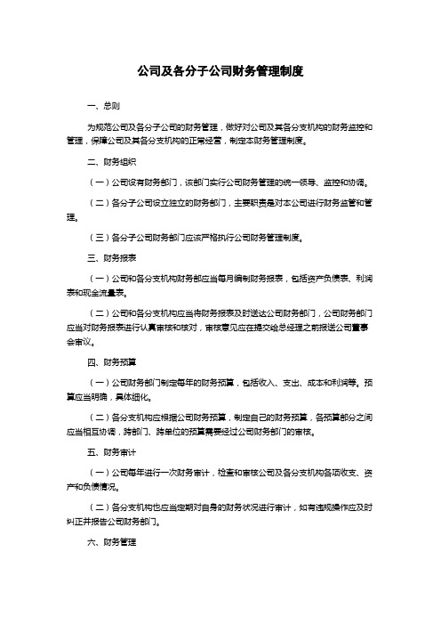 公司及各分子公司财务管理制度