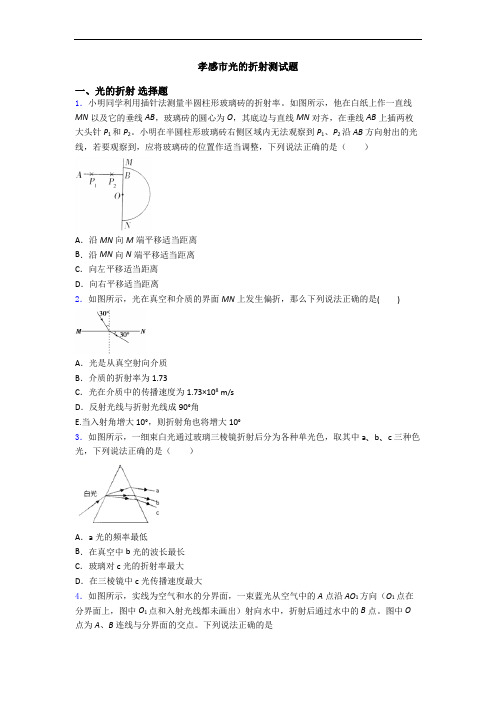 孝感市光的折射测试题