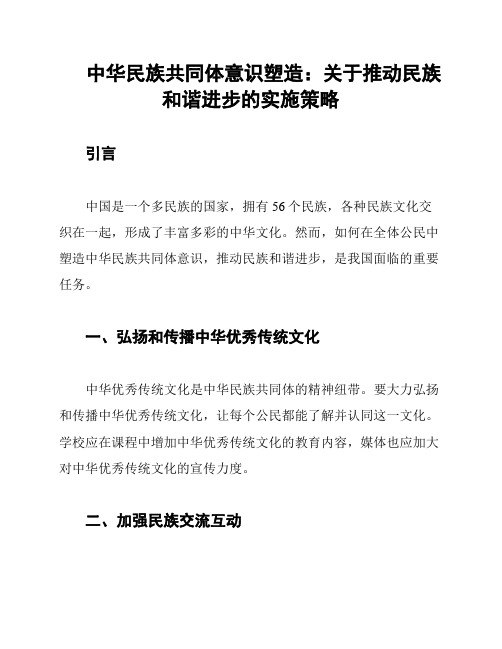 中华民族共同体意识塑造：关于推动民族和谐进步的实施策略