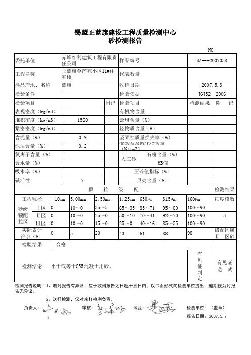 砂检验报告