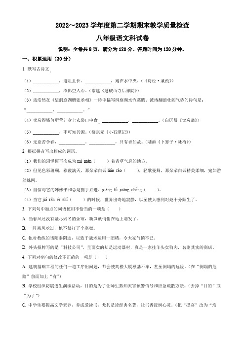 广东省潮州市湘桥区2022-2023学年八年级下学期期末语文试题(原卷版)