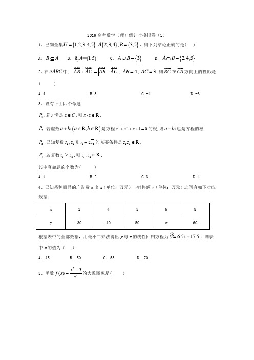 【高考冲刺】2019届高考数学(理)倒计时模拟卷(1)(Word版,含答案)