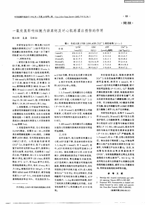 一氧化氮影响细胞内游离钙及对心肌再灌注损伤的作用