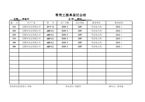 常用工器具登记台账