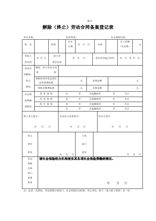 齐齐哈尔-解除(终止)劳动合同备案登记表