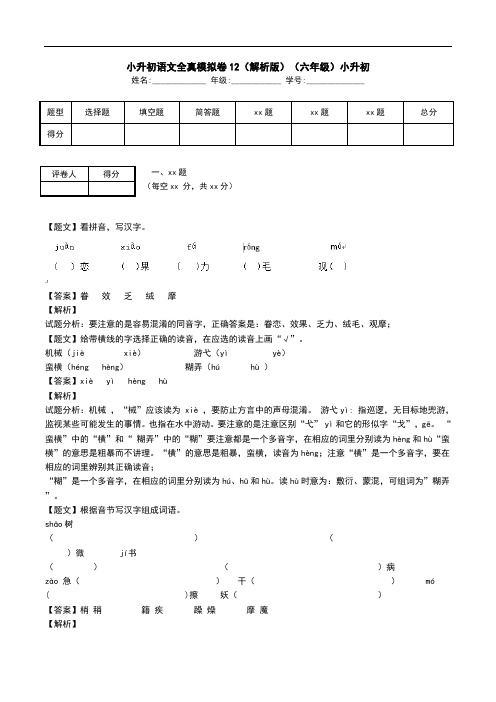 小升初语文全真模拟卷12(解析版)(六年级)小升初.doc