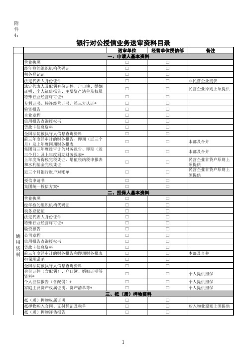 银行公司授信业务送审目录(修订版)