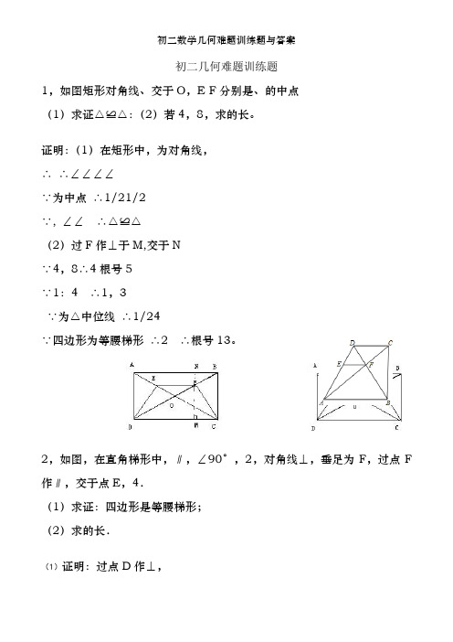 初二数学几何难题训练题及答案