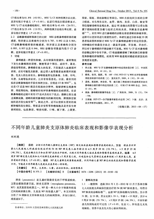 不同年龄儿童肺炎支原体肺炎临床表现和影像学表现分析