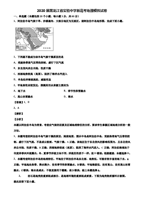 2020届黑龙江省实验中学新高考地理模拟试卷含解析