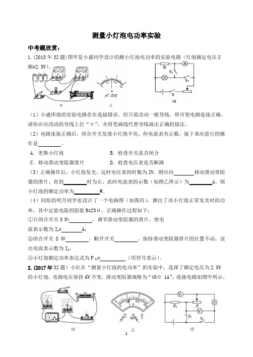 2020年初中物理中考专题复习：测量小灯泡的电功率实验