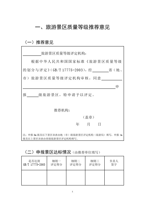 景区等级评定标准(评分细则)