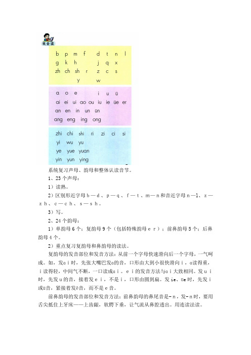 系统复习声母、韵母和整体认读音节。