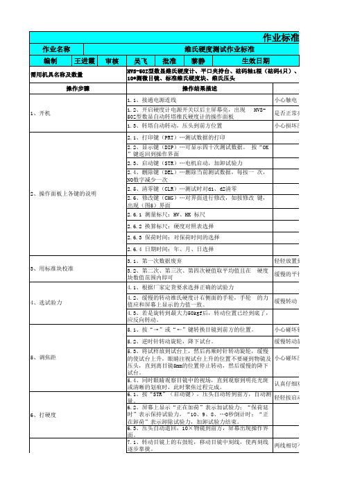 维氏硬度测试作业标准