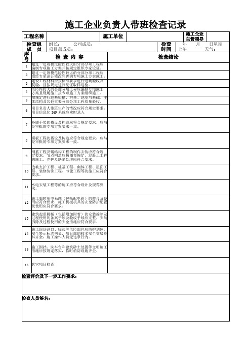 施工企业负责人带班检查记录