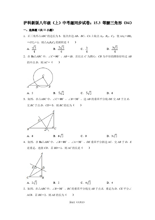 沪科新版八年级(上) 中考题同步试卷：15.3 等腰三角形(04)